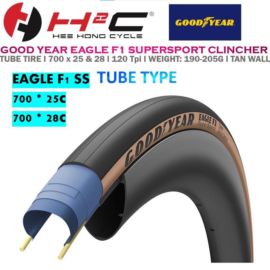 GOOD YEAR EAGLE F1 SUPER SPORT TAN WALL 700 * 25 & 28C CLINCHER TIRE